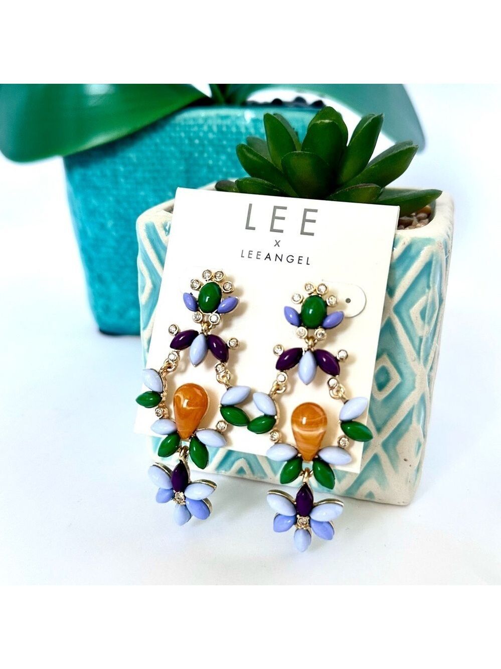 LEE ANGEL for NEIMAN MARCUS Passionflower Resin Gold Plated Earrings